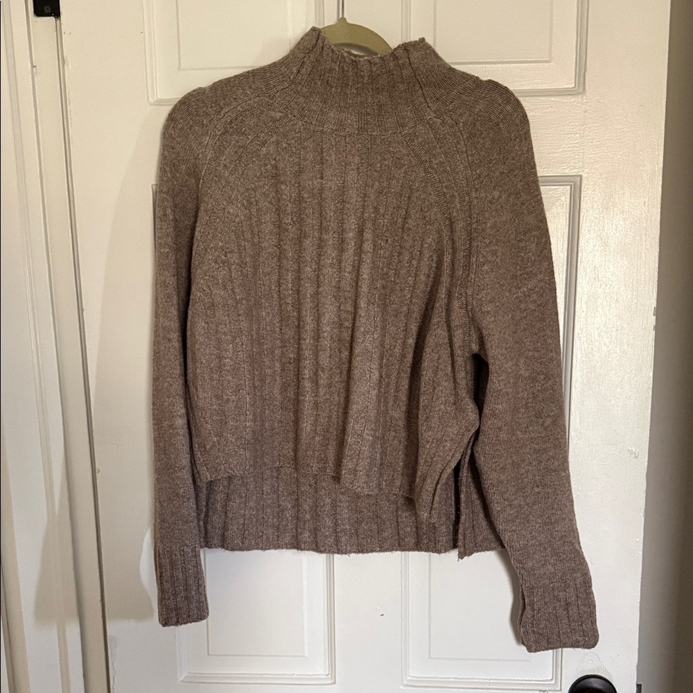 Ribbed Mock-Neck Sweater Top in Taupe